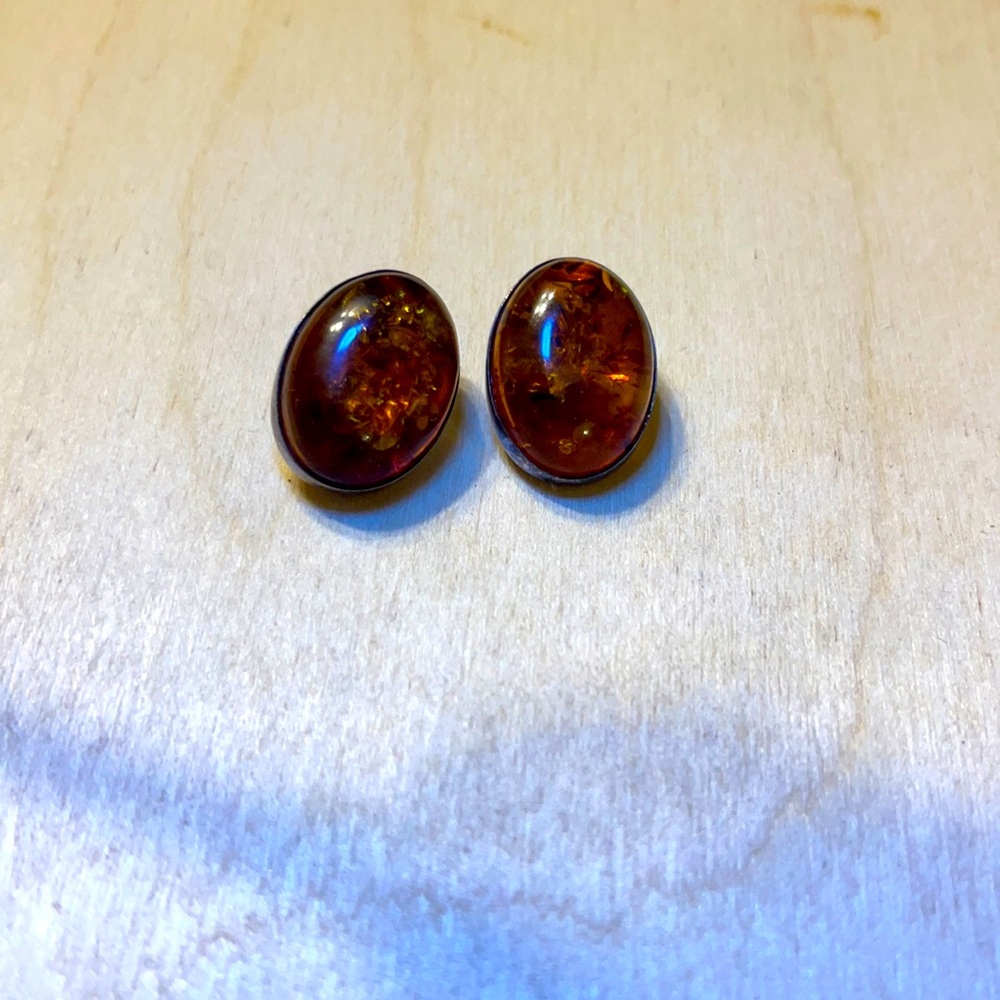 Fire agate clip on earrings vintage